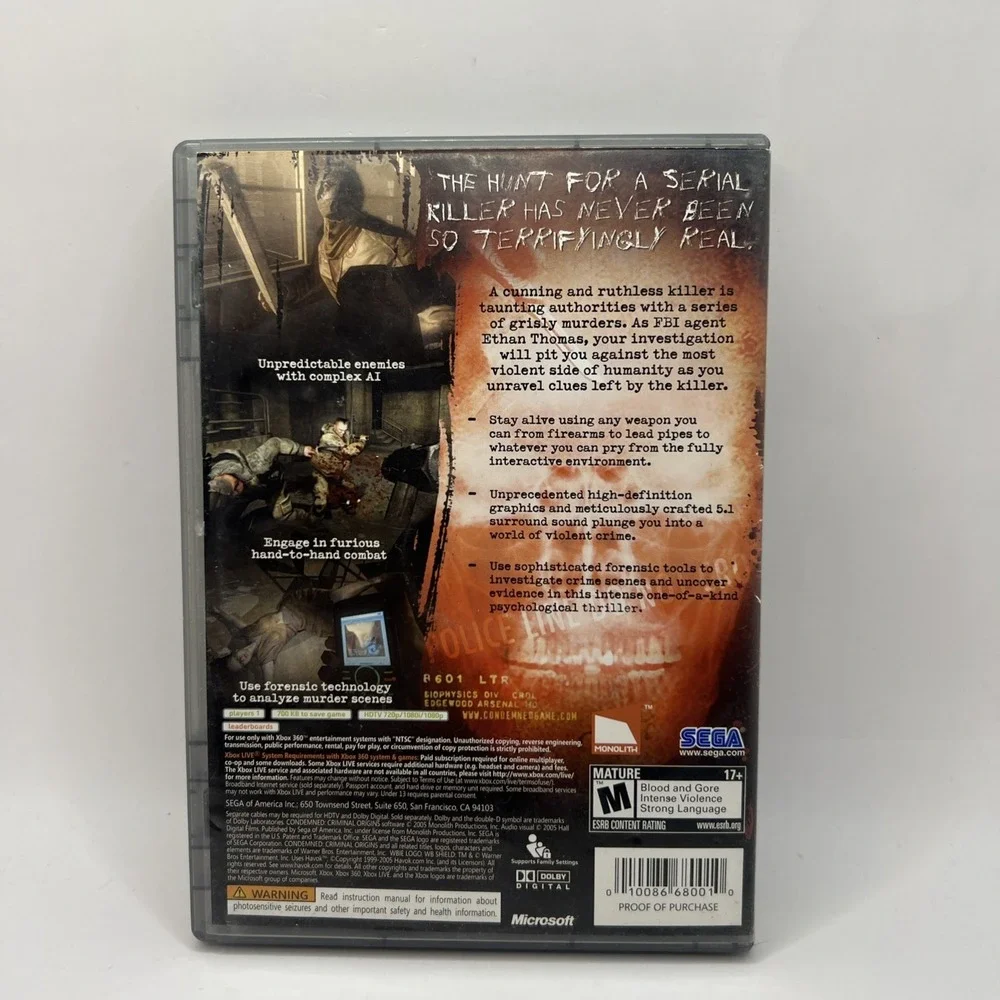 Condemned: Criminal Origins (Microsoft Xbox 360, 2005) CIB Tested